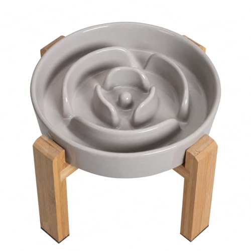 Elevated Slow Feeder Dog Bowl (Grey / 3.2 Cup（New） with Stand)