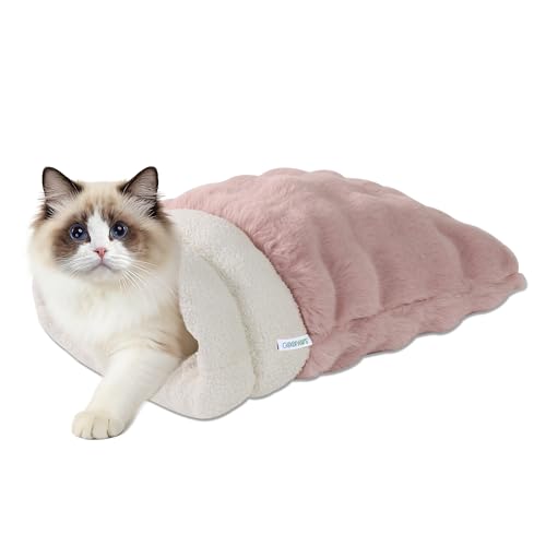 3 in 1 Semi Enclosed Self Warming Burrow Cat Bed Sleeping Cave (Pink)