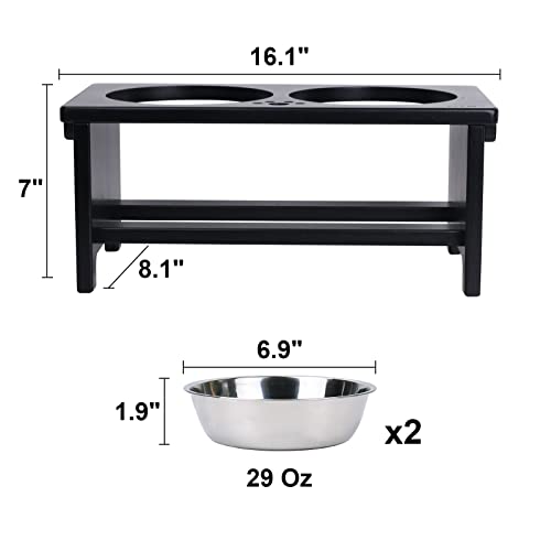 Elevated Dog Bowl Stand with 2 Stainless Steel Bowls (medium-7"tall,29 Oz bowl / Black)