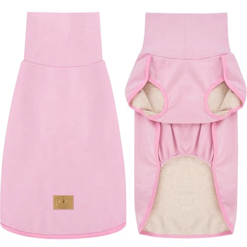 2 Pack Dog Sweater Fleece Vest Dog Sweatshirt Turtleneck Warm Stretchy Pullover Pet Clothes Cold Weather for Medium Large Girl Dogs (Small(Chest-21.3") / Pink,Purple)