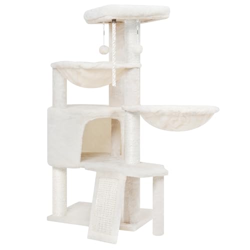 Wang Xin Three Layer Cat Tree with Cat Condo Scratch Pad and Two Hammocks (Small / Beige)