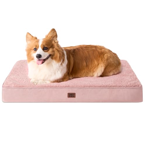 Orthopedic Dog Bed Large with Removable Washable Cover (35*23*3.5 inches / Pink)