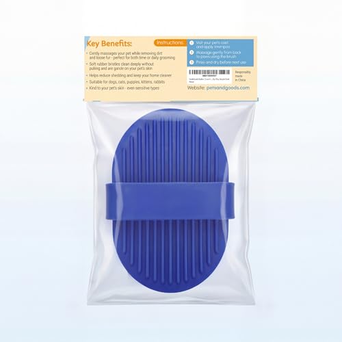 Rubber Grooming Brush for Dogs & Cats (Blue)
