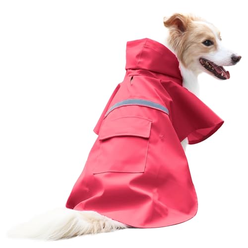 Large Dog Raincoat Adjustable Pet Water Proof Clothes Lightweight Rain Jacket Poncho Hoodies with Strip Reflective (3X-Large (Pack of 1) / Red)