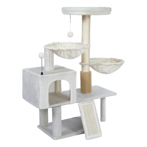 Cat Tree with Cat Condo and Two Hammocks (Small / Beige2)