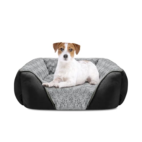 Medium Dog Bed Rectangle Washable Orthopedic Soft Calming Sleeping Pet Cuddler with Anti (M(25"x 21"x 8") / Black)