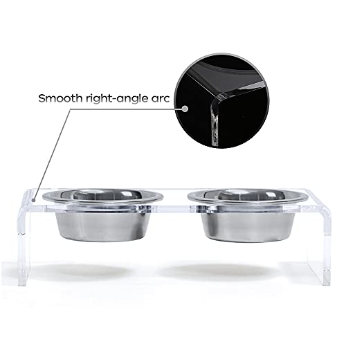 Acrylic Elevated Dog Cat Bowls Pet Feeder Double Bowl Raised Stand Comes with 4 Removable Stainless Steel Bowls. Perfect for Cats Puppies Small Dogs (Small: 3.75'' Height, 23.6 oz Steel Bowl)