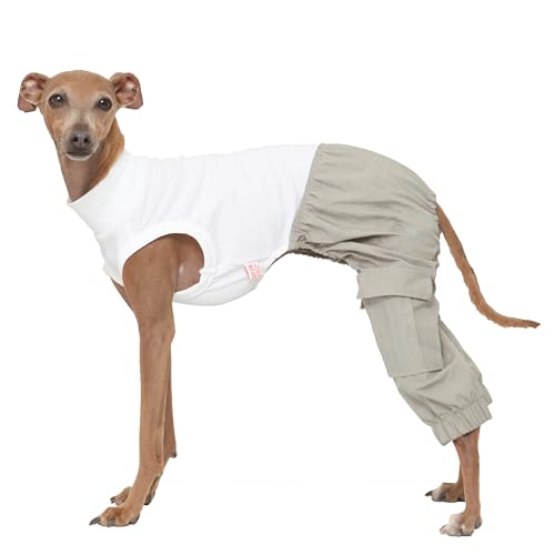 D Doggy Star Italian Greyhound Clothes Cargo Pants Onesie Outfit Whippet for Dog Coat (L / Grey Cargo)