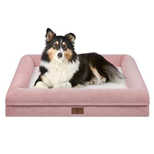 Orthopedic Dog Bed Waterproof Pet Sofa for Large Sized Dogs (Pink / 36.0"L x 27.0"W x 7"Th)