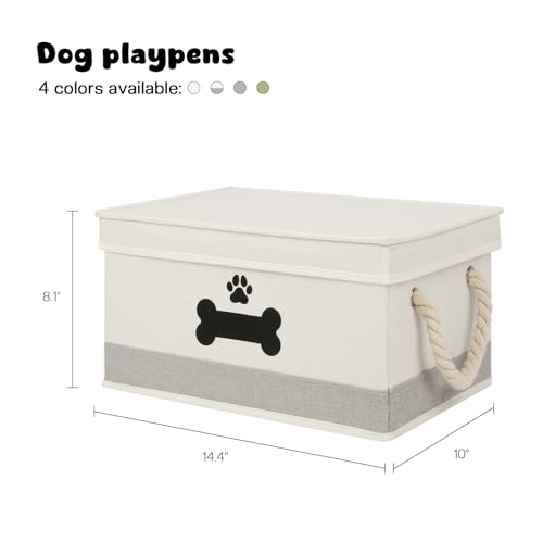Dog Toy Basket with Lid (Beige & Gray / Medium)