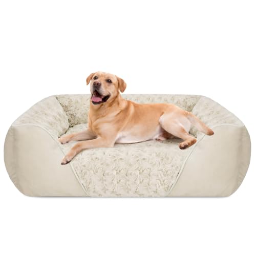 XX Large Dog Bed Rectangle Washable Orthopedic Soft Calming Sleeping Durable Pet Cuddler with Anti (XXL(42"x 30"x 10") / Cream)