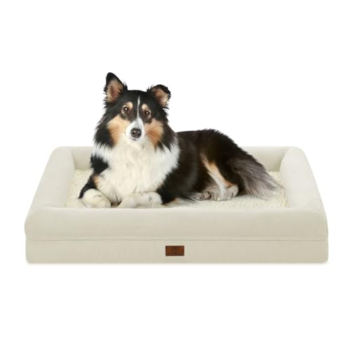 Orthopedic Dog Bed Waterproof Pet Sofa for Large Sized Dogs (Beige / 36.0"L x 27.0"W x 7"Th)