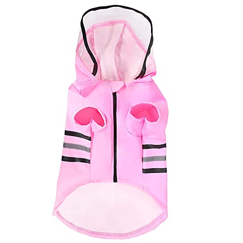 Reflective Dog Raincoat Dog Rain Jacket with Hood Lightweight Waterproof Rain Coat for Puppies (Small / Blushing)