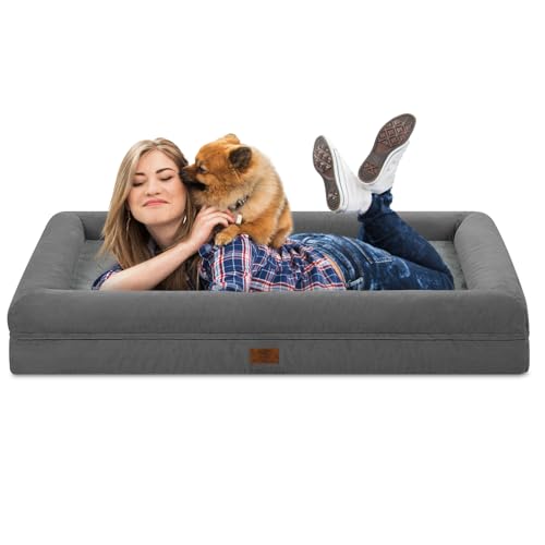Jumbo Waterproof Dog Bed for Extra Large Size Dogs with Bolster (Dark Grey / 53.0"L x 42.0"W x 8.25"Th)