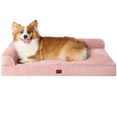 Large Dog Bed Memory Foam for Crate (Pink / 35.0"L x 22.0"W x 6"Th)