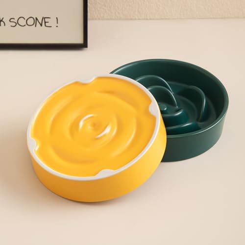 6'' Ceramic Slow Feeder Dog Bowls (6 inch / Yellow)