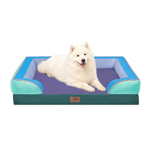 Orthopedic Dog Beds for Large Sized Dog with Bolster (36.0"L x 27.0"W x 8.0"Th / Violet Tide)