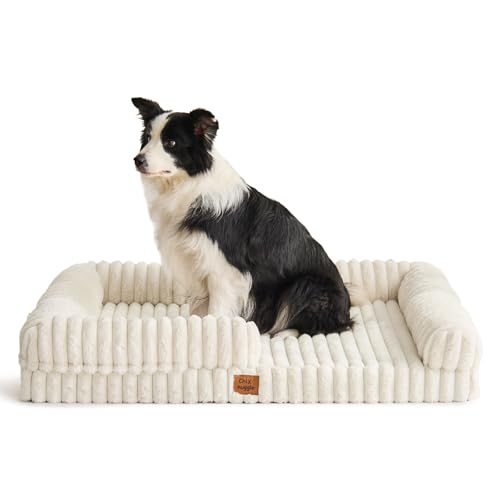 Faux Fur Orthopedic Dog Bolster Bed (Rectangular Cream / XL(41*30*7))