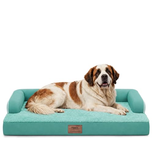 Orthopedic Waterproof Jumbo Dog Bed with Bolster for Extra Large Dogs (53.0"L x 42.0"W x 8.0"Th / Aqua Blue)