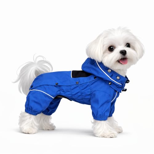 Waterproof Dog Raincoat with Removable Hood (Blue / XS (Back 10.5"))