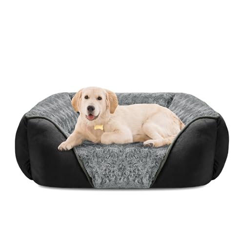 Large Dog Bed Rectangle Washable Orthopedic Soft Calming Sleeping Durable Pet Cuddler with Anti (L(30"x 24"x 9") / Black)