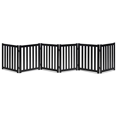 Wooden Free Standing Dog Gate 120" W x 24" H (Black / 120"W x 24"H)
