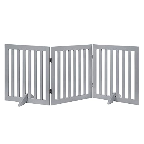24”H Free Standing Pet Gate for Dog Cat (Gray / 60"W×24"H)