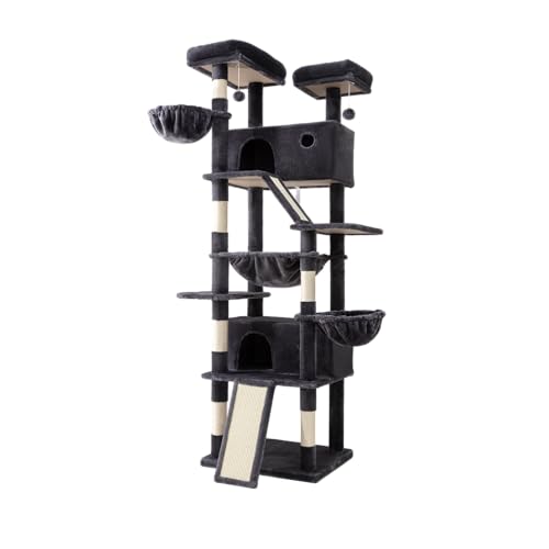 81in Multi Level Tall Cat Tree Tower for Indoor Kitties (Dark Grey)