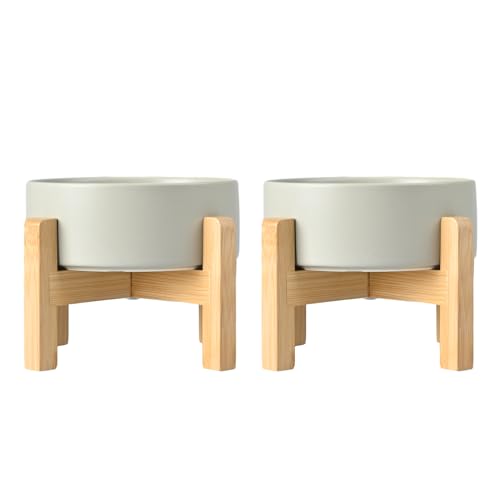 Ceramic Elevated Dog Bowls 2 Pack (Large - 7.6 CUPS*2 / Grey)