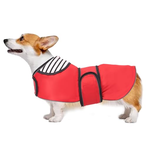 Dog Raincoat Corgi rain Coat pet Waterproof Jacket fit for Corgi Weiner Wide Body Long Back Breeds with Reflective Stripe Great Coverage red M (Medium / Red)
