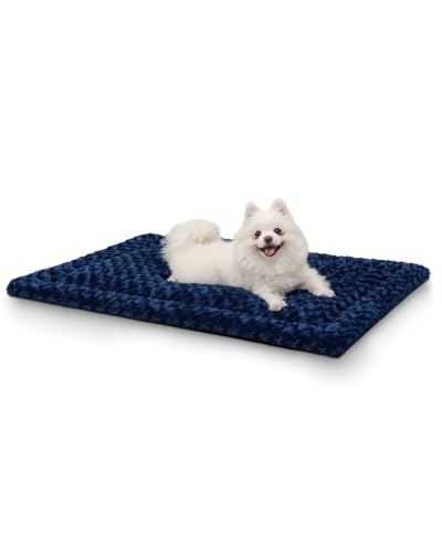 Washable Dog Bed Mat Medium Size Fluffy Pet Crate Pad 30x19 (Blue / 30.00" x 19.00" x 1.50")