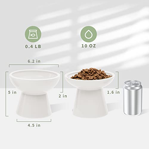 2 Pack Elevated Ceramic Cat Bowls Extra Wide for Food & Water (White)