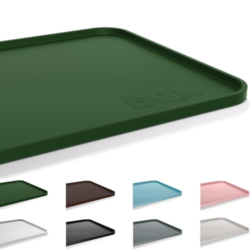 Silicone Dog Cat Food Mat Extra Thick Raised Edge (Dark Olive / 20"L x 14"W)