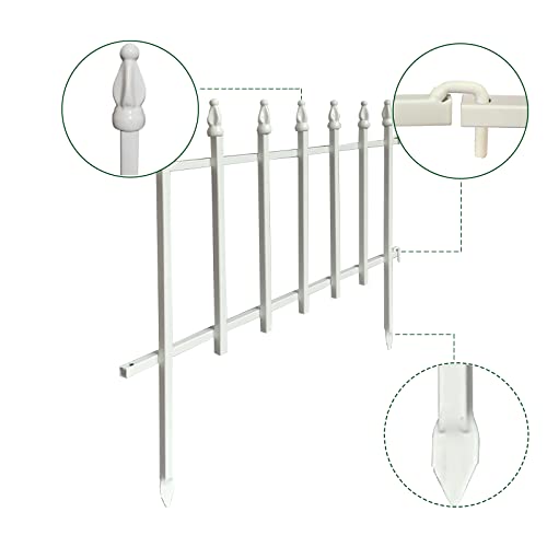 18"H x 22"W Decorative Metal Garden Border Fence (White / 18″ H x 9.17 ft (5 Panels))