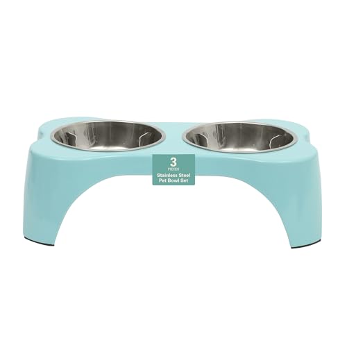 Bow Wow Meow 3 (Teal / 13oz Dog Bowl (Set of 2 w/ Elevated Holder))