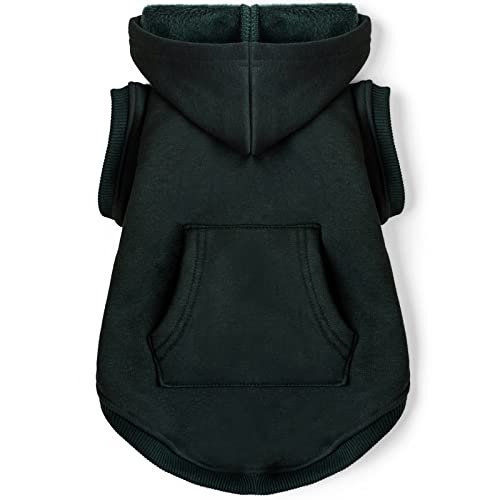Dog Hoodie Fleece Puppy Clothes Warm Sweater with Hat for Small Medium Dogs Cat Hooded Shirt Kitten Pet Basic Sweatshirt with Pocket Doggie Soft Winter Coat Apparel (3XL-(26~38lb) | Chest(~26.8") / Green)