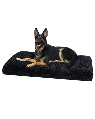 Washable Dog Beds Large Sized Dog Crate Bed Plush Mat 47"x29" Black (Black / 47.0"L x 29.0"W x 4.0"Th)