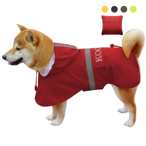 Dog Raincoat Waterproof Hooded (Red / 2XL-Fit for 20 to 33 pounds)