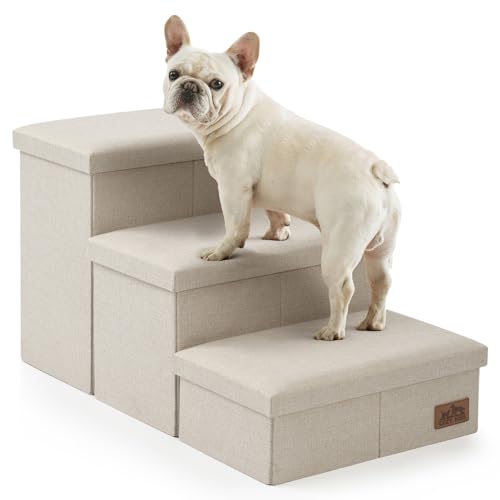 Dog Stairs with Storage (Beige / 28.5"L x 17"W x 16.7"H)