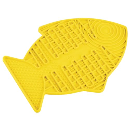 Casper, Fish-Shaped Cat Slow Feeders Lick Mat, Boredom Anxiety Reducer; Perfect for Food, Treats, Yogurt, or Peanut Butter. Fun Alternative to a Slow Feed Cat Bowl or Dish, Yellow (Yellow)