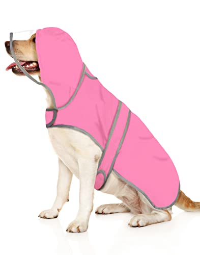 Clear Hooded Dog Raincoat Jacket Poncho with Dog Leash Hole Pink XXL (XX-Large / Pink)