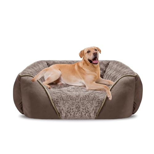XX Large Dog Bed Rectangle Washable Orthopedic Soft Calming Sleeping Durable Pet Cuddler with Anti (XXL(42"x 30"x 10") / Dark Brown)
