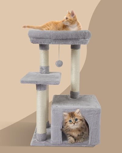 Cute Cat Tree Kitten Cat Tower Condo Cat Furniture Sisal Scratching Posts G (Grey)