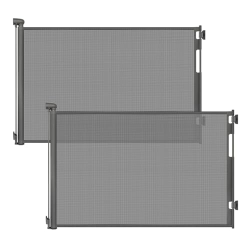 2 Pack) Retractable Baby Gates for Doorways, 55" Wide Mesh Dog Gate (Gray / 33'' Tall X 55'' Wide (2 Pack))