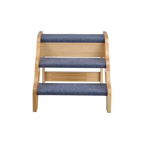 Wood Pet Stairs (Wood Color+Blue / 3-Step Fixed)
