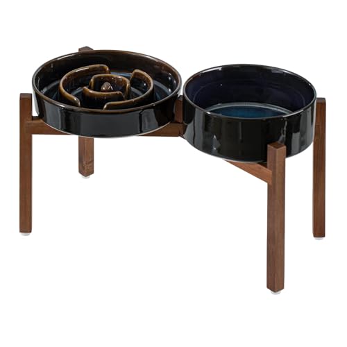 Raised Slow Feeder Dog Bowls (2 x Starry Sky + Stand - A / L- 8.2inch / 1.6 Cups)