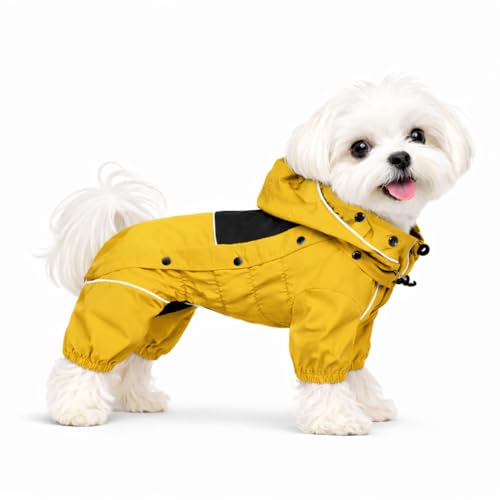 Waterproof Dog Raincoat with Removable Hood (Mustard Yellow / XXS (Back 9"))