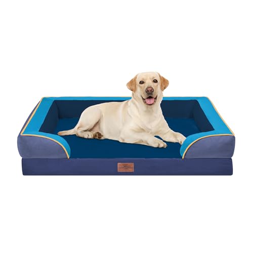 Orthopedic Dog Bed for Extra Large Dogs with Bolster (42.0"L x 30.0"W x 8.5"Th / Hidden Bay)