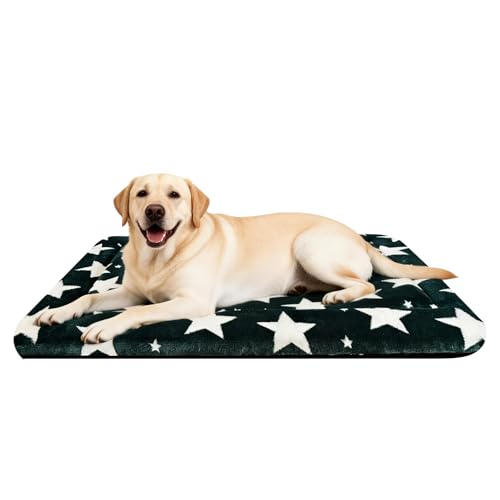 Dog Bed Mat Soft & Comfortable Dog Kennel Pad for Crate (L(35"*23"*1.5") / Big&Little Stars Green-1pc)