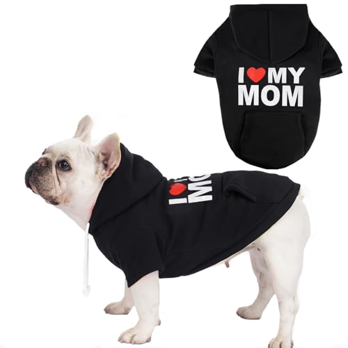 Dog Basic Hoodie Soft Dog Clothes Cold Weather Sweaters for Medium Large Dogs Cozy Fabric Warm Sweatshirt with Leash Hole for Boys (I Love My MOM / L (Back: 20.47",Chest: 28.35",20-35lbs))